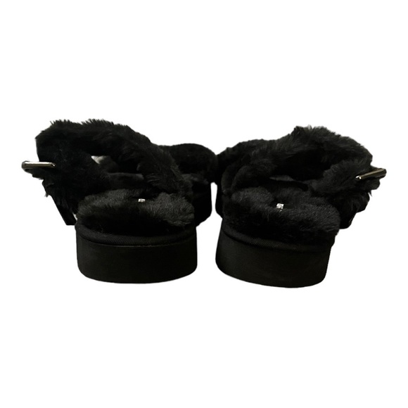 Nine West Black Faux Fur Sandals Fuzzy Plush Double Strap Buckle Slides Size 8 - Picture 9 of 9